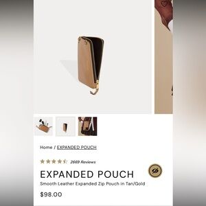 Bandolier Tan Leather Zip Pouch with Gold Accents